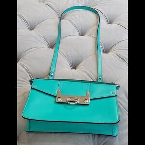 MILLY New York Womens Turquoise Bryant Leather Crossbody Purse Silver Hardware
